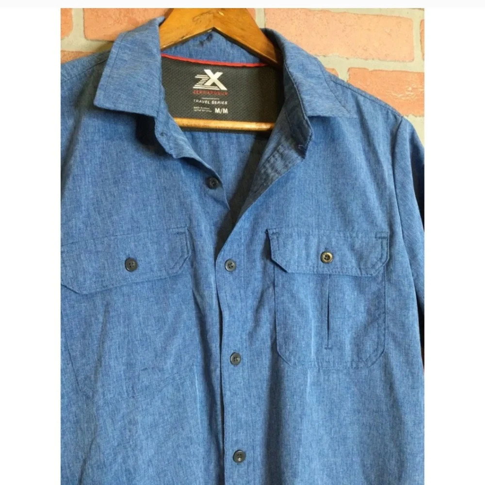 ZeroXposur Travel series men SS Button up shirt vented blue denim color Size M - Picture 4 of 5
